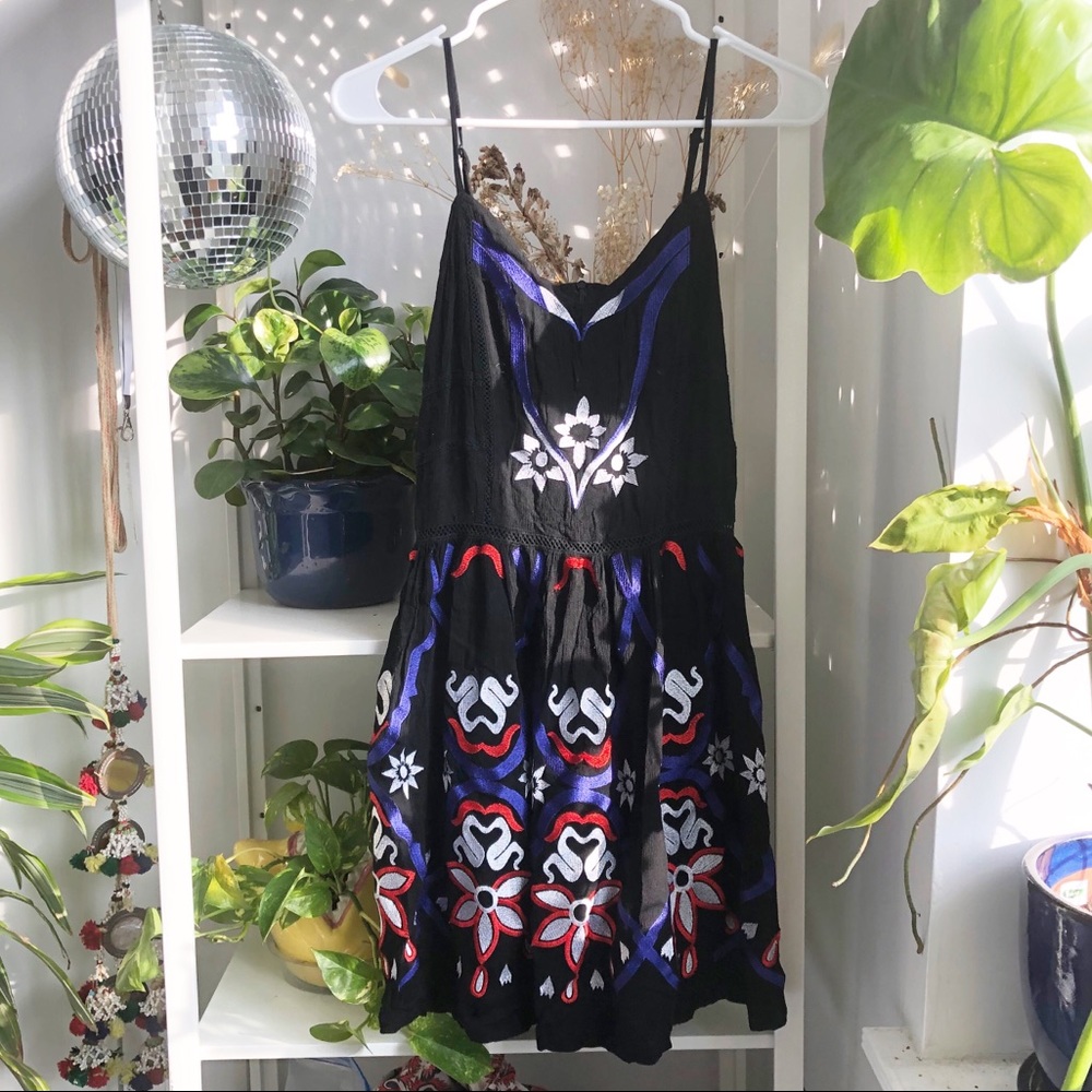 Free People Floral Embroidered Tank Sun Dress M - Picture 1 of 6